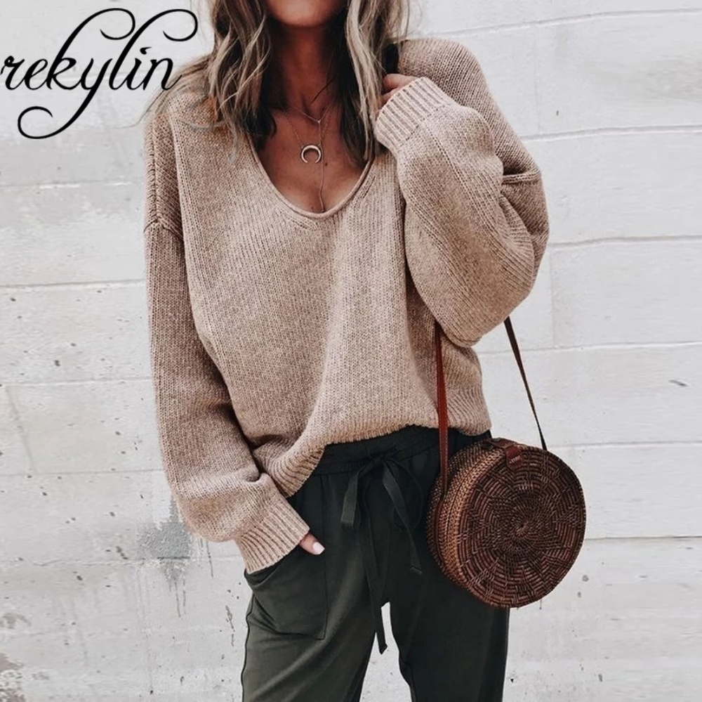 Soft Oversized Loose Fitting V-neck Knit Sweater